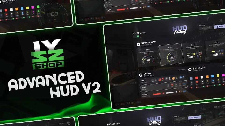 Free Izzy V7 FiveM HUD with 4 Speedometer Styles