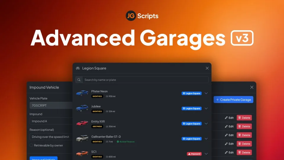 JG Advanced Garages v3 | FiveM Vehicle Garage Script